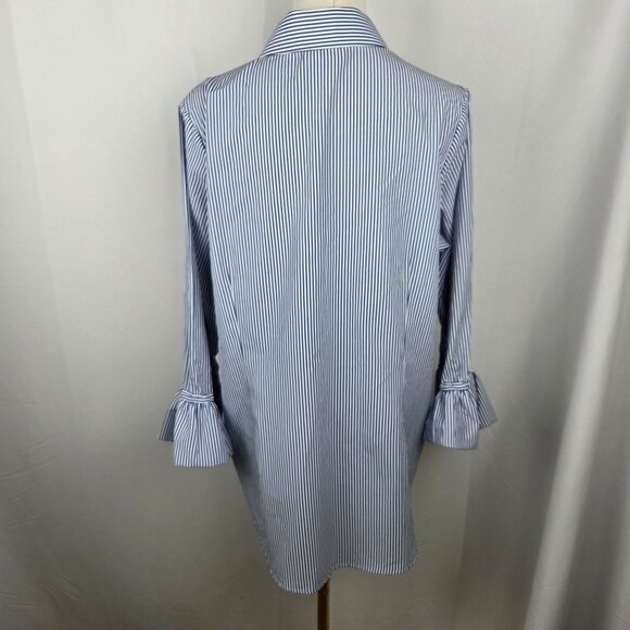 Gretchen Scott Priss Blouse Striped Shirt XL Navy White Button-Down Bell Sleeves - Picture 5 of 10